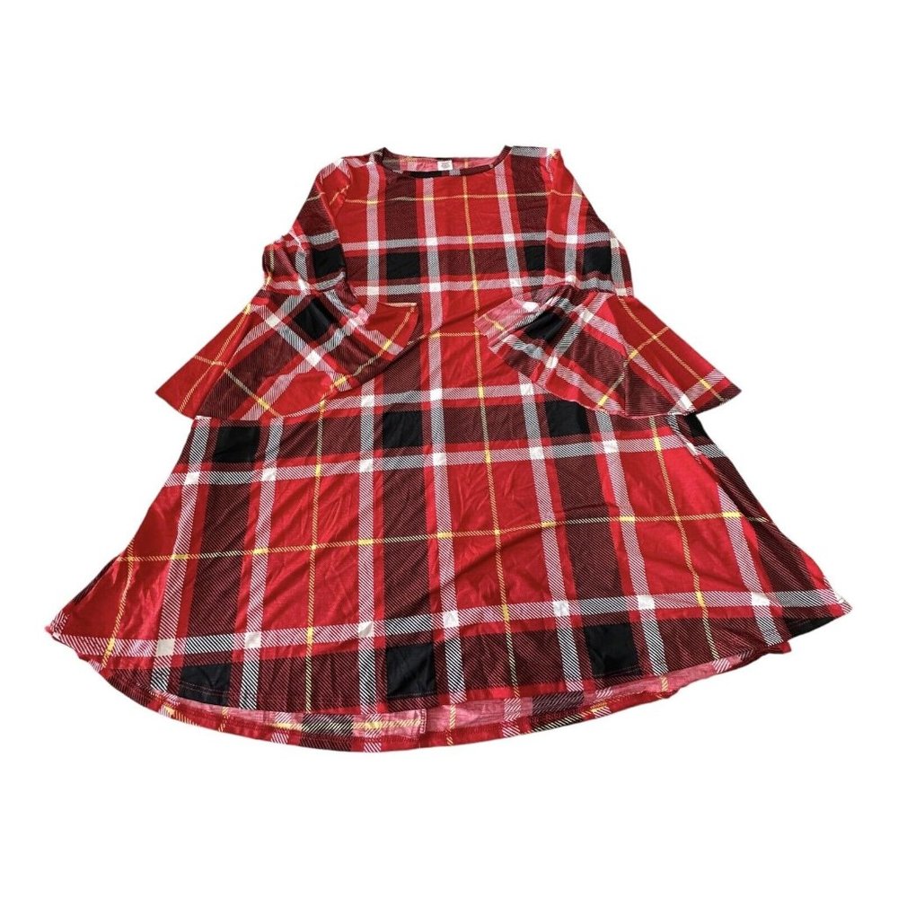 Mermaid Cove Red Checkered Dress Womens Plus Size 2XL 3/4 Sleeve Flare